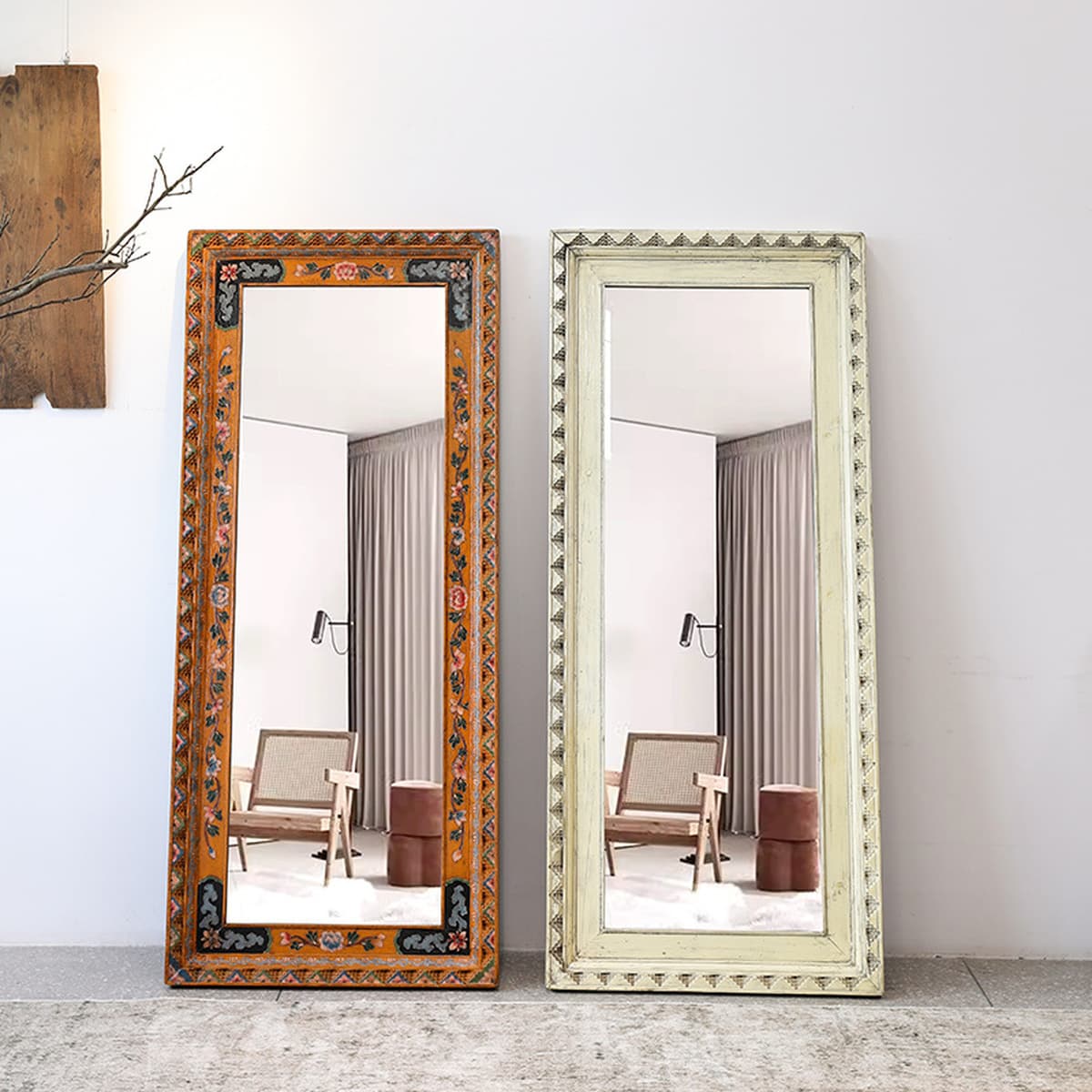 Зеркало для одежды из цельного дерева в древнем стиле