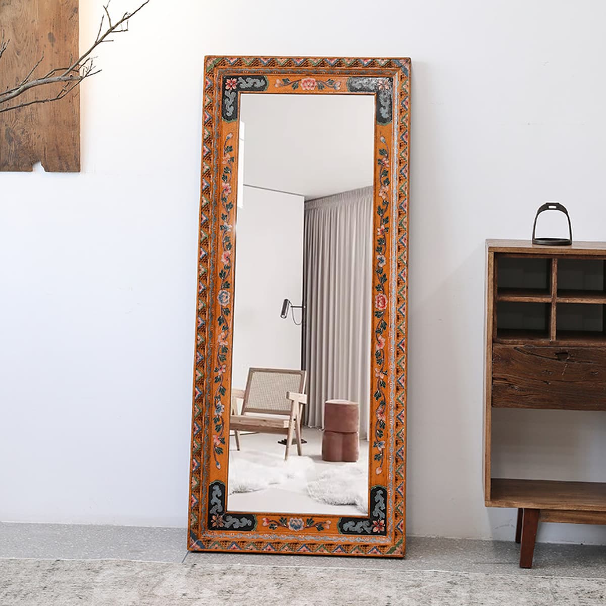 Зеркало для одежды из цельного дерева в древнем стиле