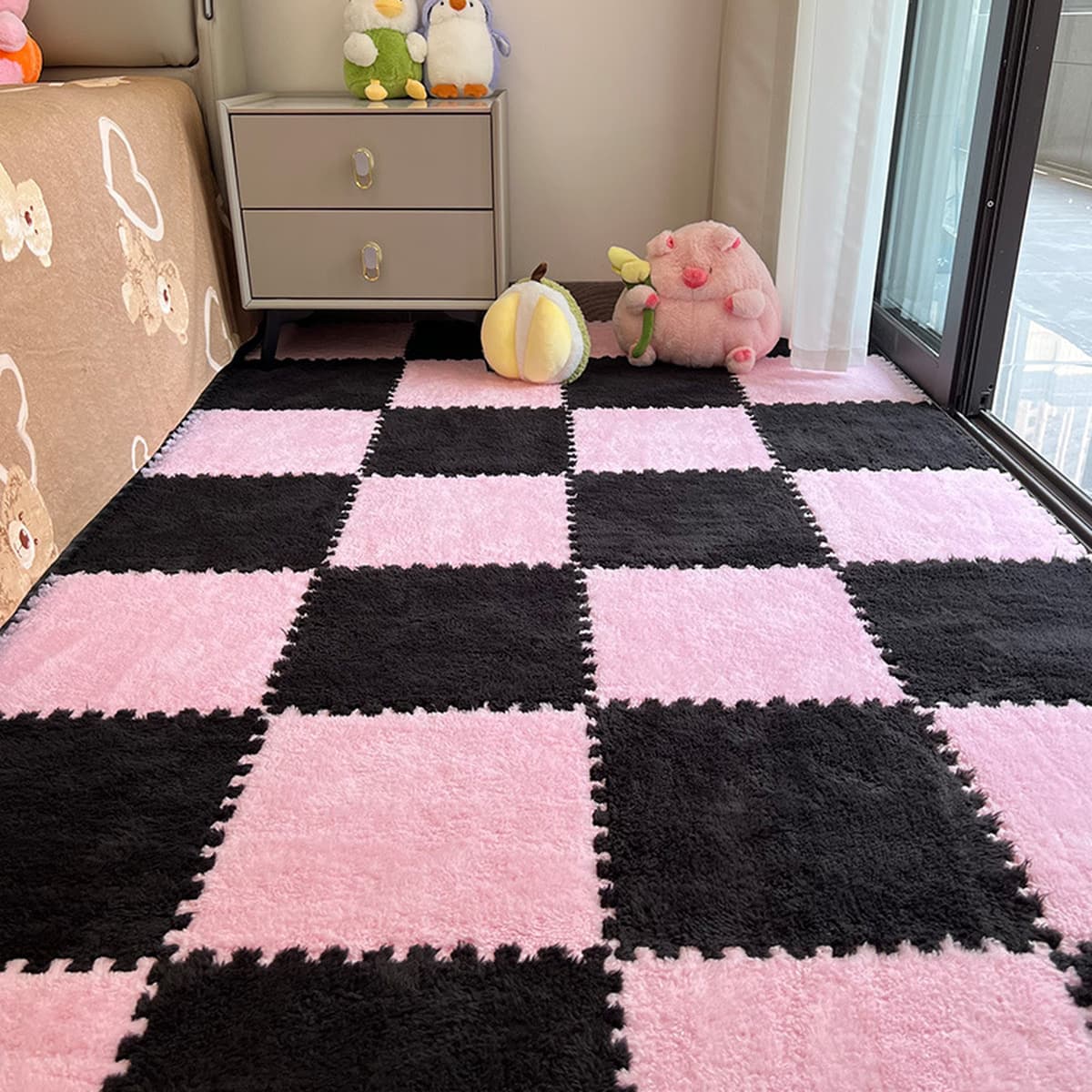 Плюшевый ковер у кровати спальня с сращением пены коврик можно обрезать для девочек в комнате татами коврик для домашнего...