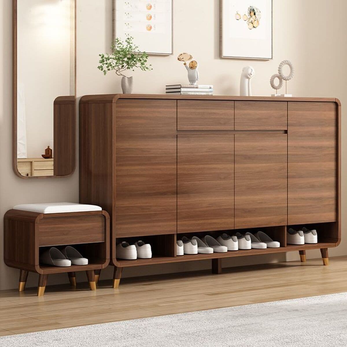 Новый шкаф для обуви в китайском стиле для дома, дверной шкаф для обуви из массива дерева, экономичная скамейка для...