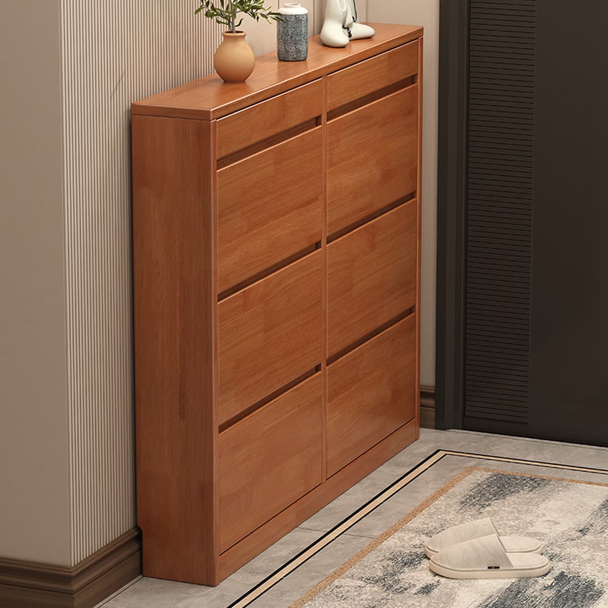 Сверхтонкий корпус из цельного дерева с опрокидыванием обувной шкаф