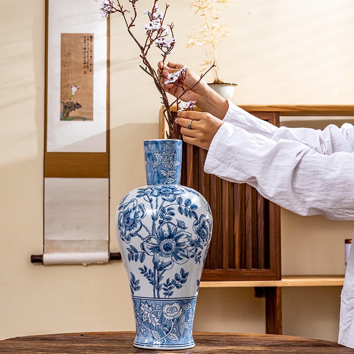 Новая китайская вилла керамическая ваза от пола до потолка высокого класса легкая роскошная керамическая ваза украшение...