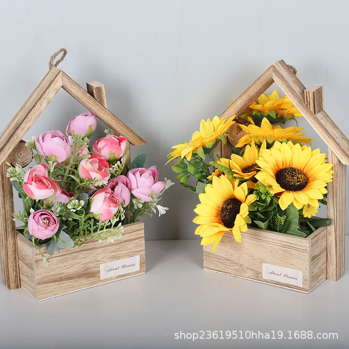 Настенный декор: деревянный домик, подвесное украшение для дома, искусственный цветочный горшок, настенная корзина для цветов