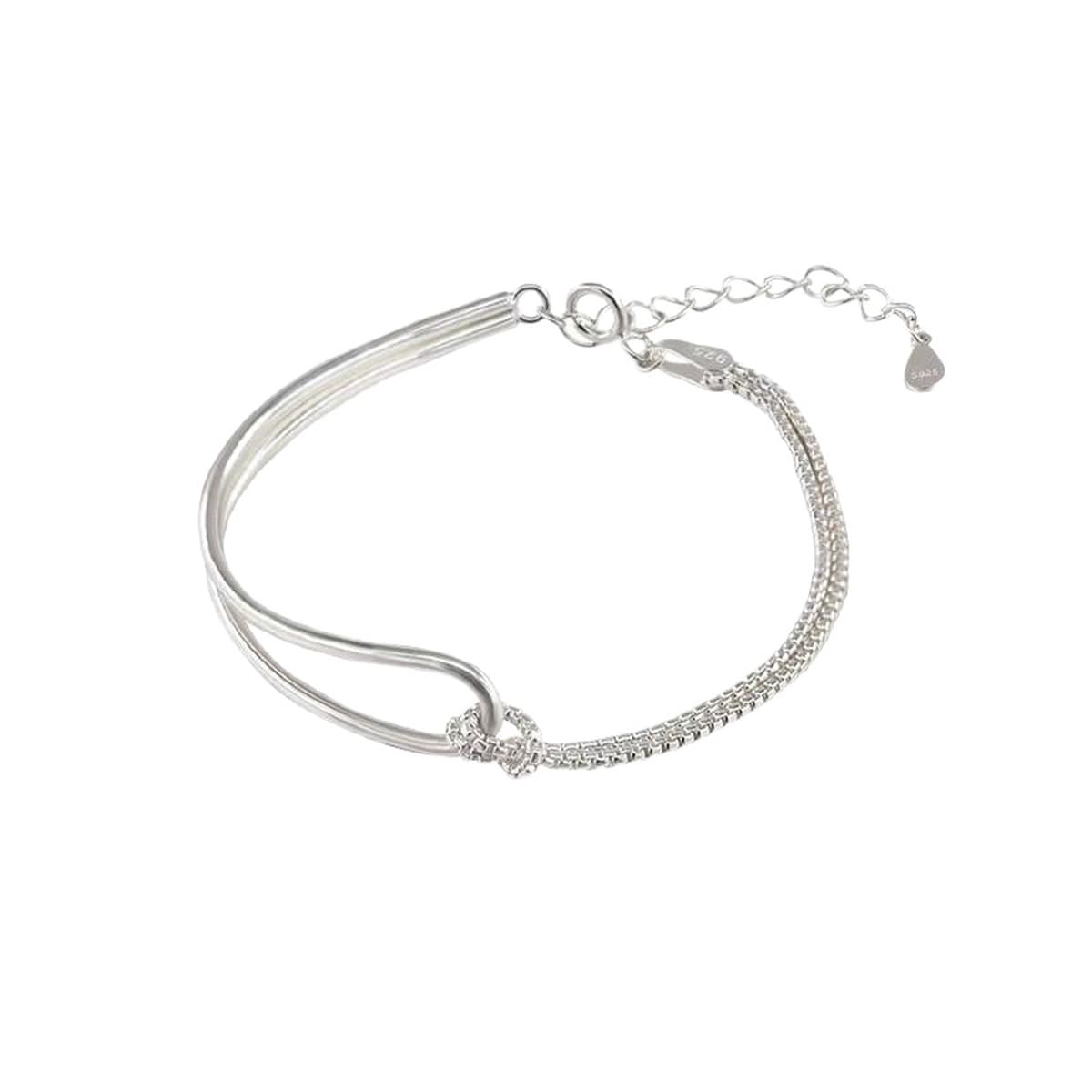 Хит продаж на Temu: гальванизированный браслет из серебра 925 пробы с двойной трубчатой цепочкой и узлом, с нишевым...