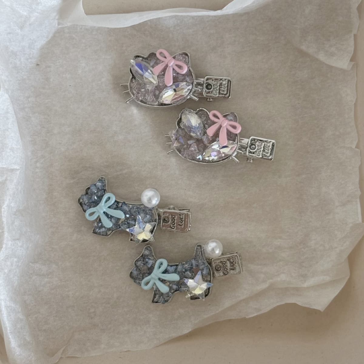 Корейская изысканная нишевая заколка для волос, креативный бант, щенок, стразы, зажим для ушей, высококачественный зажим для...