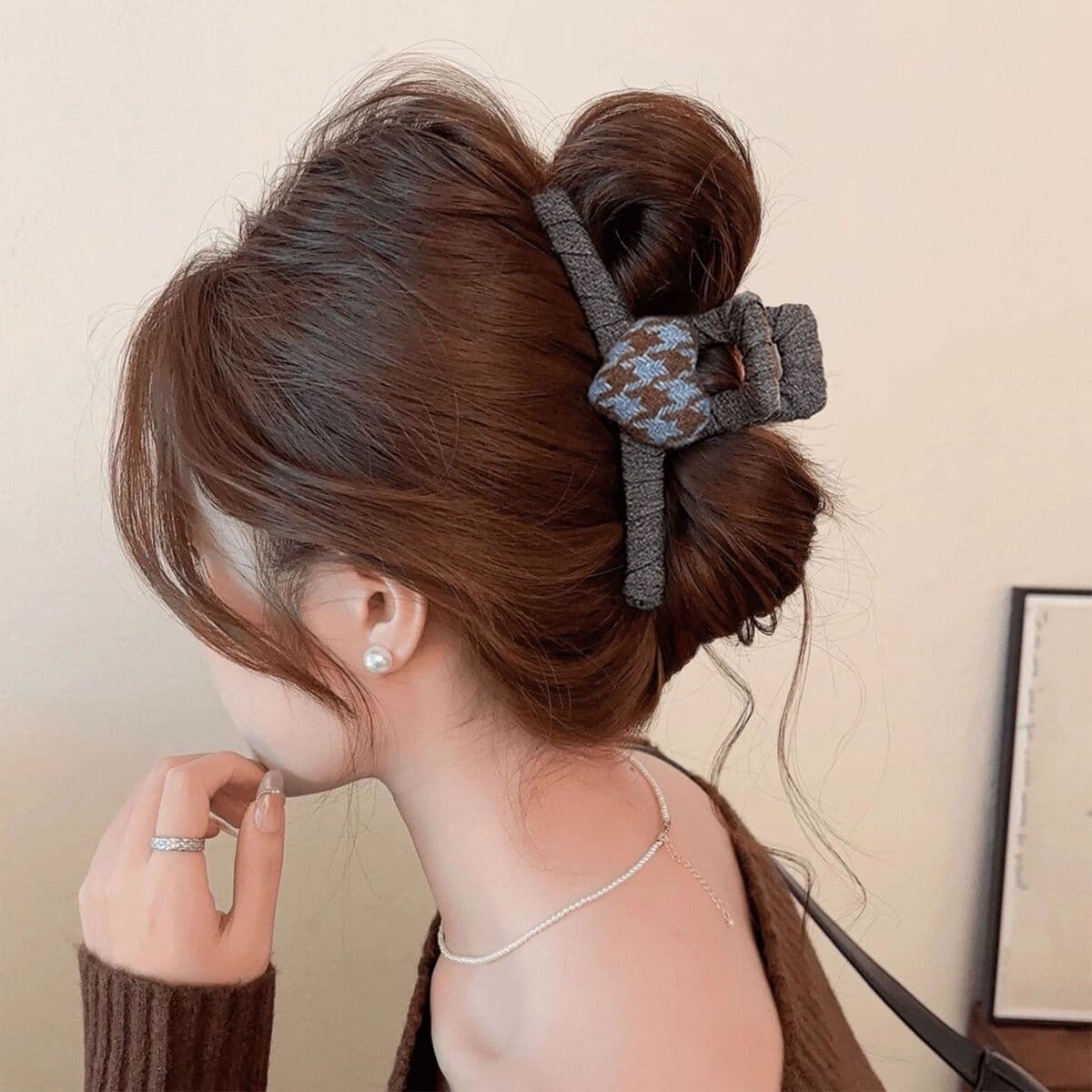 Заколка для волос в клетку, новая модель 2025 года, элитный стиль для затылка, высококачественная заколка-«жабромер»,...