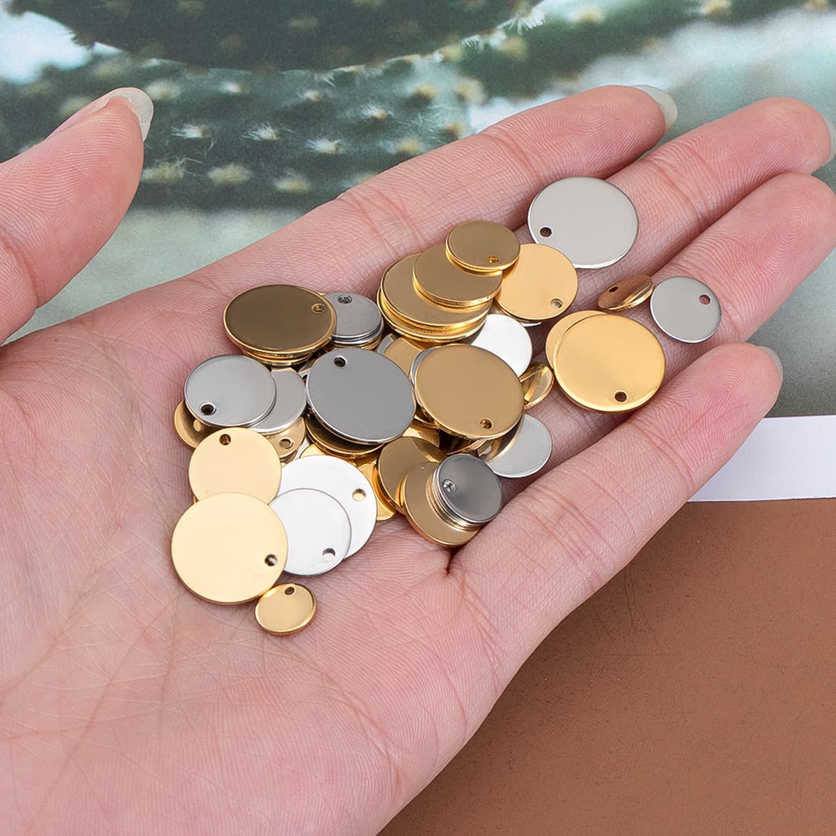 Цвет из нержавеющей стали зеркальный полированный круглый бирка с отверстием подвеска гальваника DIY ювелирные аксессуары