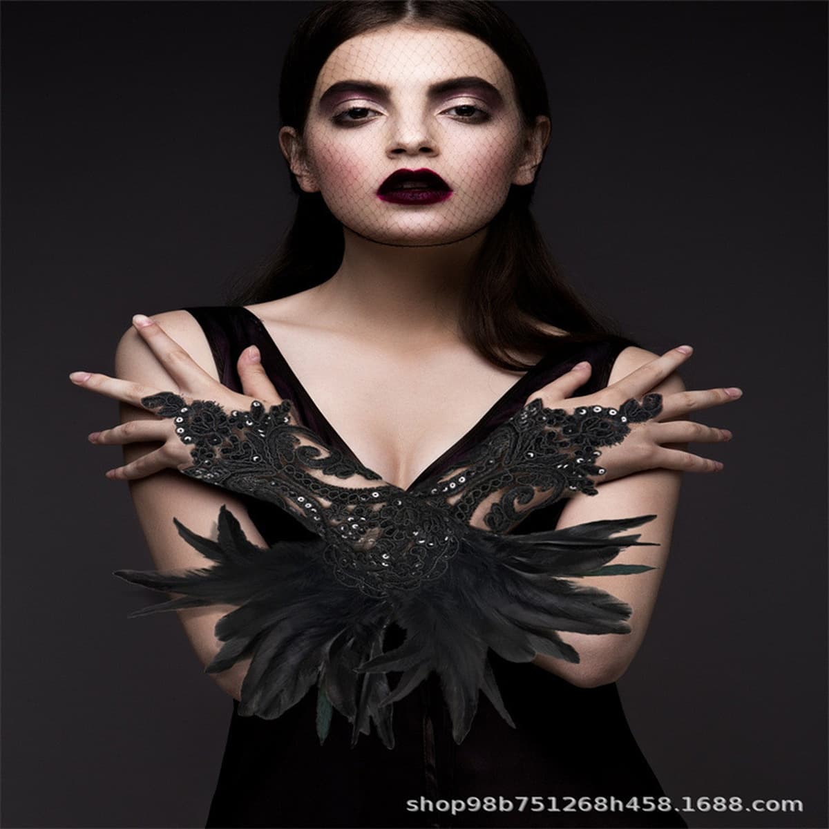 Хиты продаж: черные кружевные аксессуары для вечерних мероприятий, выпускных балов и Хэллоуина — перчатки без пальцев с...
