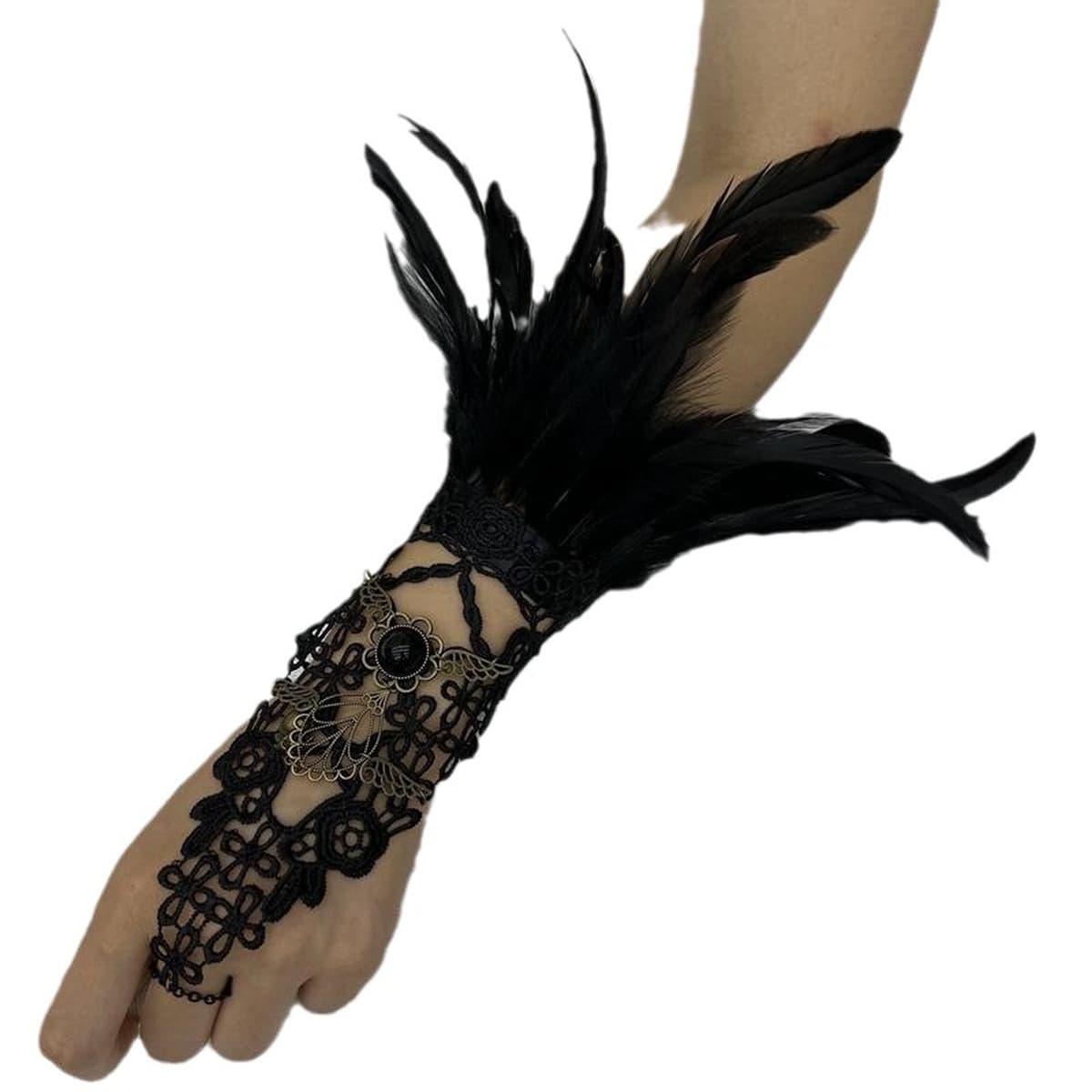 Амазонка Хэллоуин перья крючка перчатки готический стиль выпускной бал вышитый браслет вечеринка кружевные аксессуары...