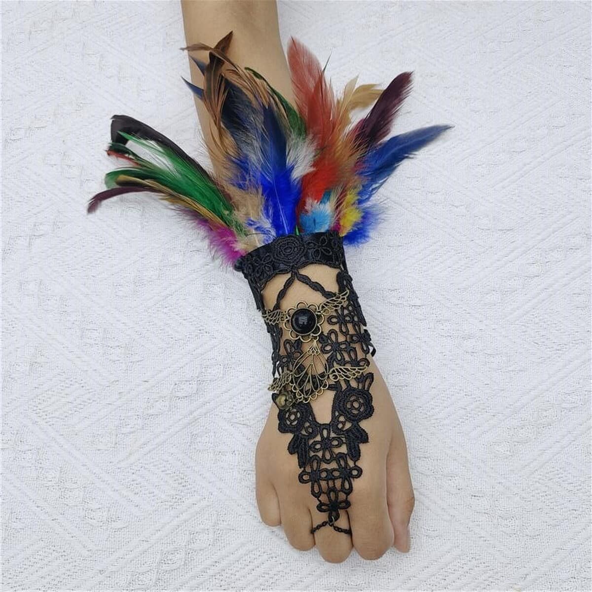 Амазонка Хэллоуин перья крючка перчатки готический стиль выпускной бал вышитый браслет вечеринка кружевные аксессуары...
