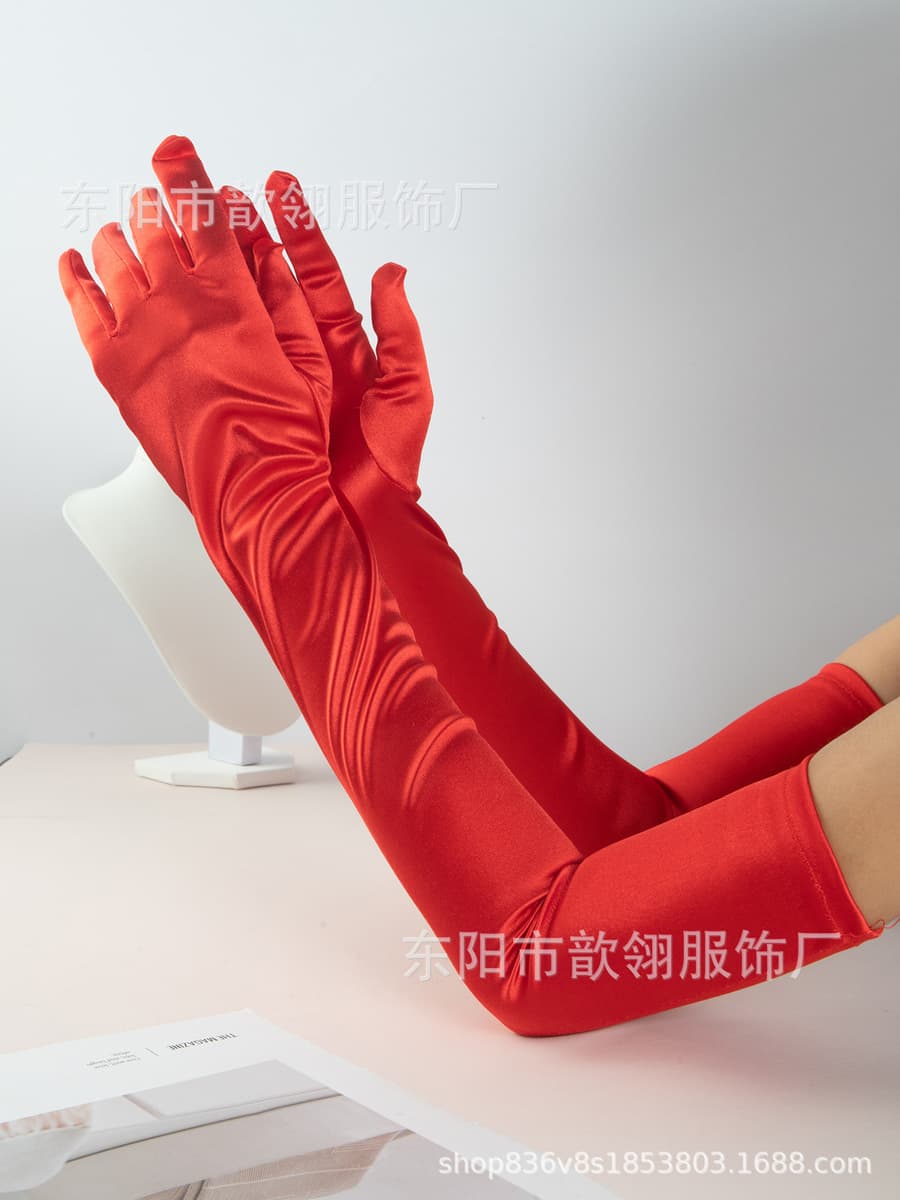 Атласные перчатки удлиненное платье атласные перчатки с крючком для пальцев Свадебные выступления Бальные перчатки...