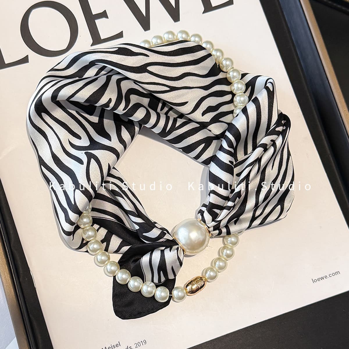 Белое жемчужное ожерелье с магнитной пряжкой, узкий длинный шелковый шарф для ушей, женский шарф на шею с рубашкой, тонкий...