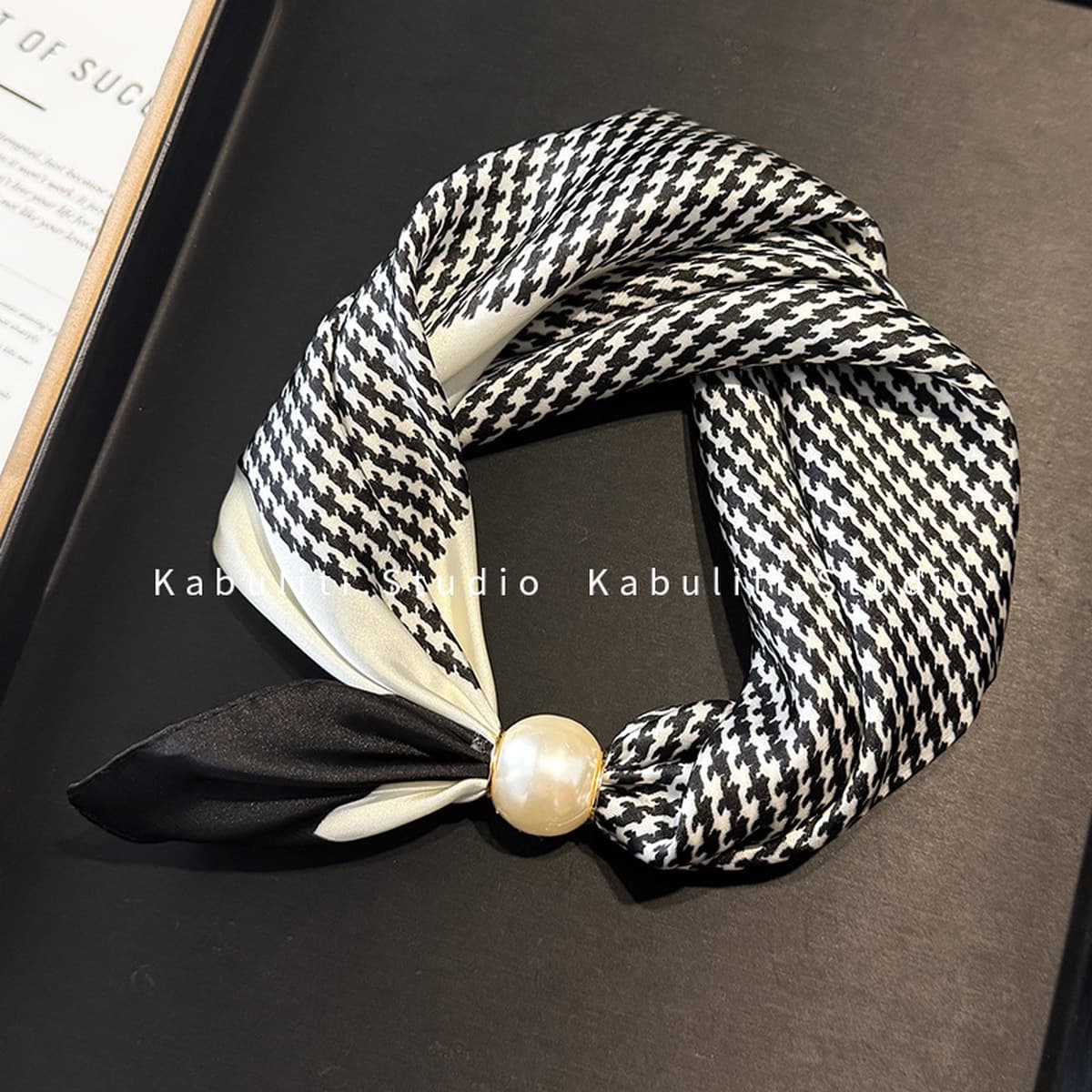 Белое жемчужное ожерелье с магнитной пряжкой, узкий длинный шелковый шарф для ушей, женский шарф на шею с рубашкой, тонкий...