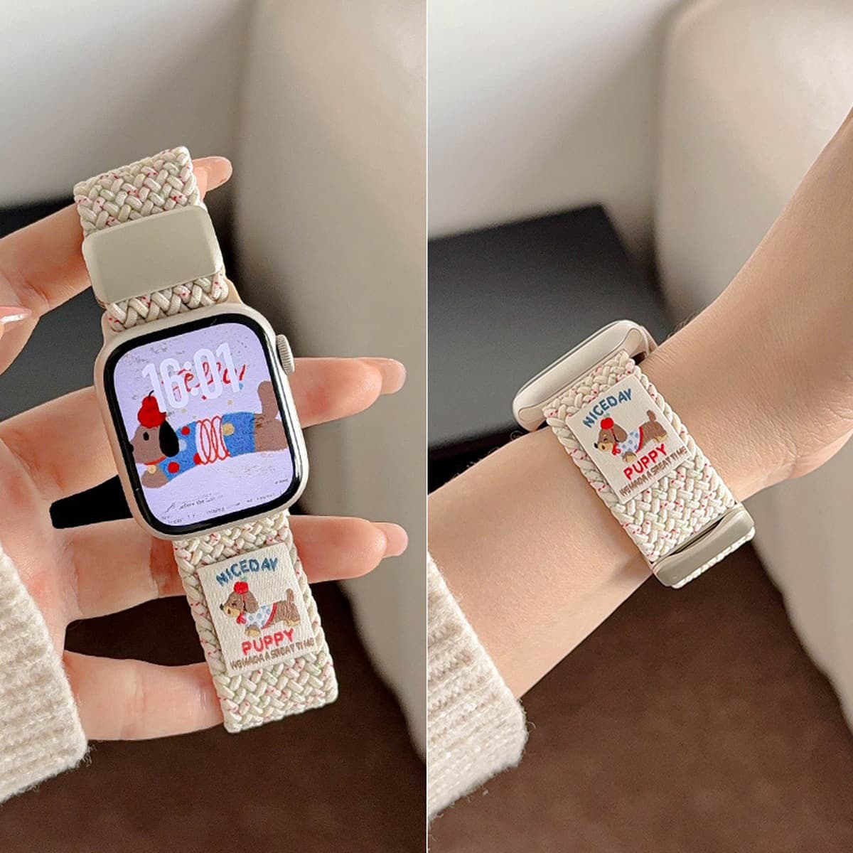 Ремешок для Apple Watch S10, iWatch 11, Apple Watch 9, магнитный, нейлоновый, спортивный, с рисунком таксы