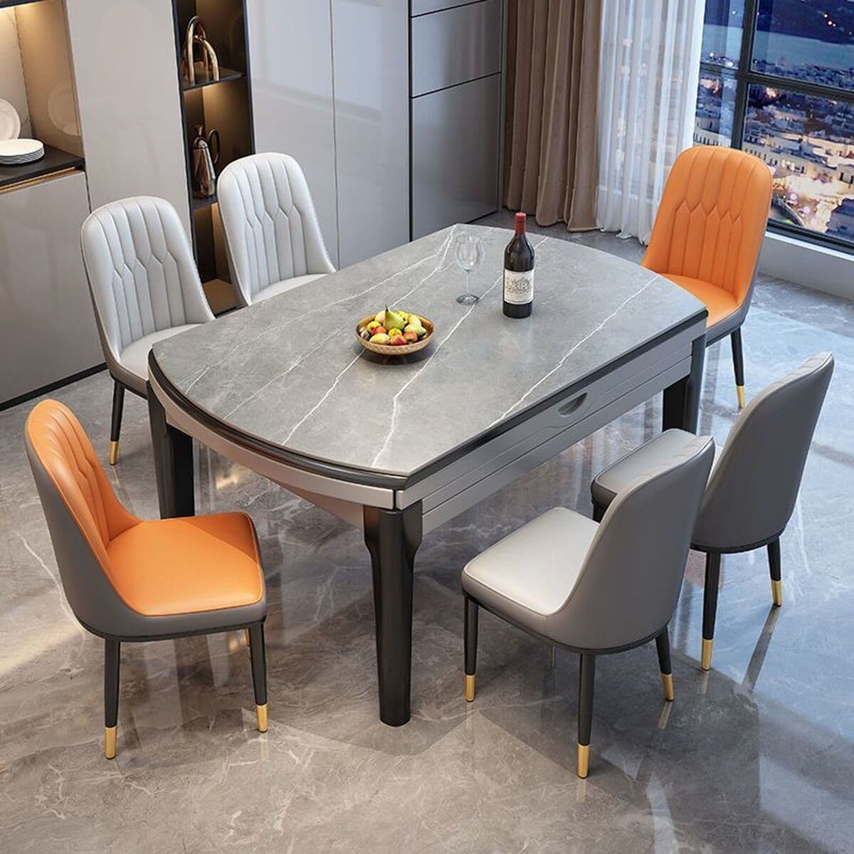 Обеденный стол, домашний высококачественный обеденный стол из сланца, круглый стол, обеденный стол и стулья из массива...