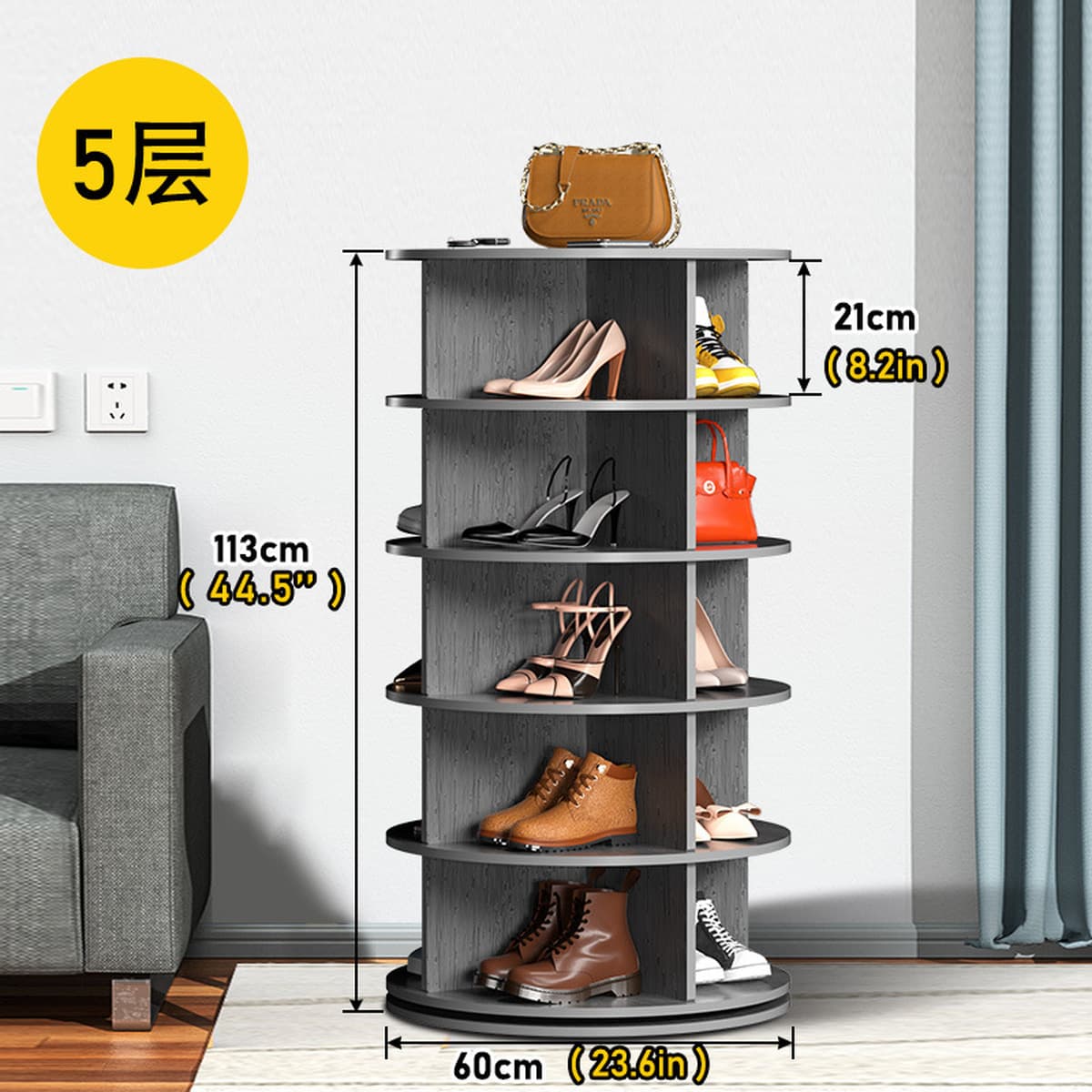 Вращающаяся полка для обуви от пола до потолка для торгового центра Многослойная простая сумка для показа сумки 360 градусов...