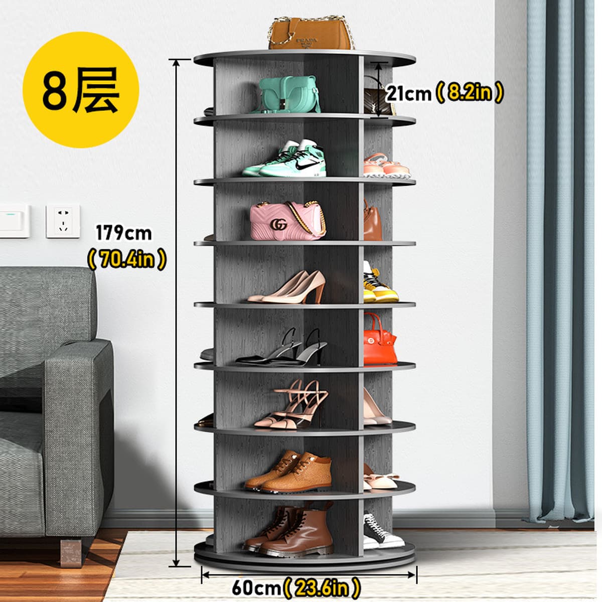 Вращающаяся полка для обуви от пола до потолка для торгового центра Многослойная простая сумка для показа сумки 360 градусов...