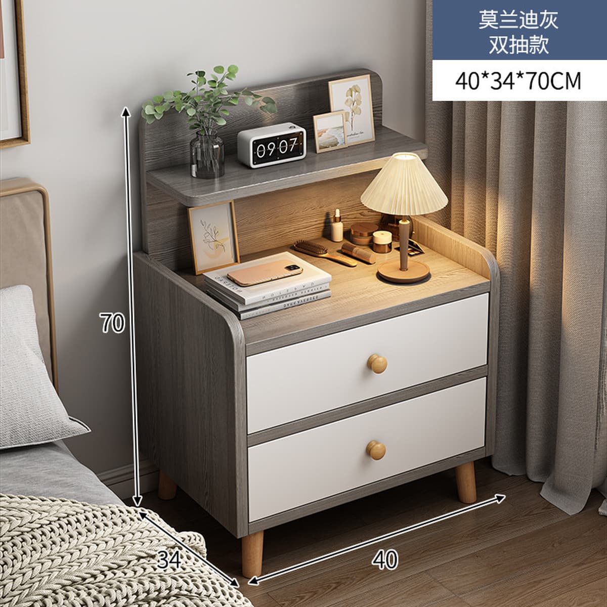 Прикроватная тумбочка, простой современный шкаф для хранения на ножках из цельного дерева, маленькая простая спальня,...