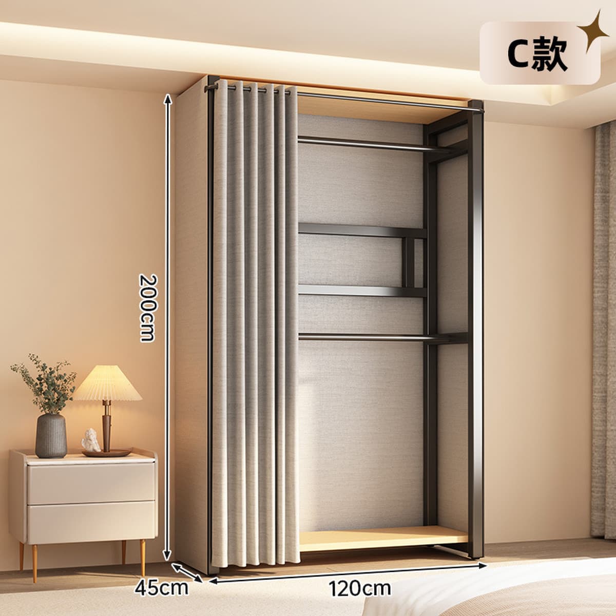 Открытый шкаф для дома, спальни, металлический каркас, гардеробная, стальной шкаф, новая горячая модель 2025 года для...