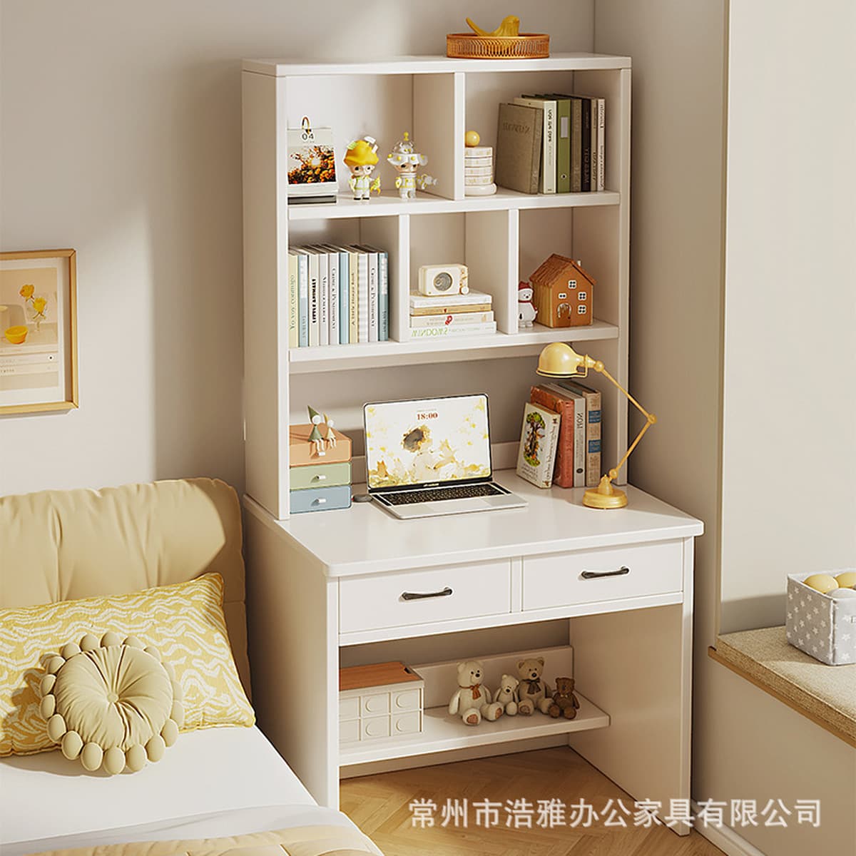 Компьютерный стол из массива дерева для домашнего использования с интегрированной книжной полкой, письменный стол для...