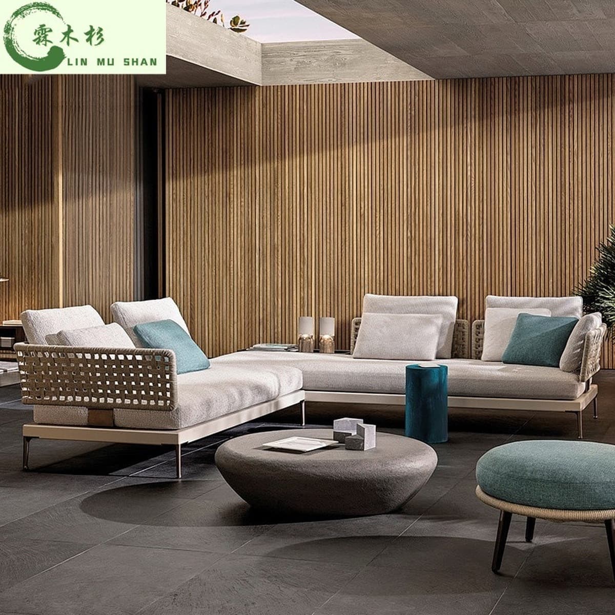 Открытый ротанговый диван Вилла Двор Досуг Тик Открытый Водонепроницаемый Солнцезащитный крем Мебель Сад Балкон Стул из...