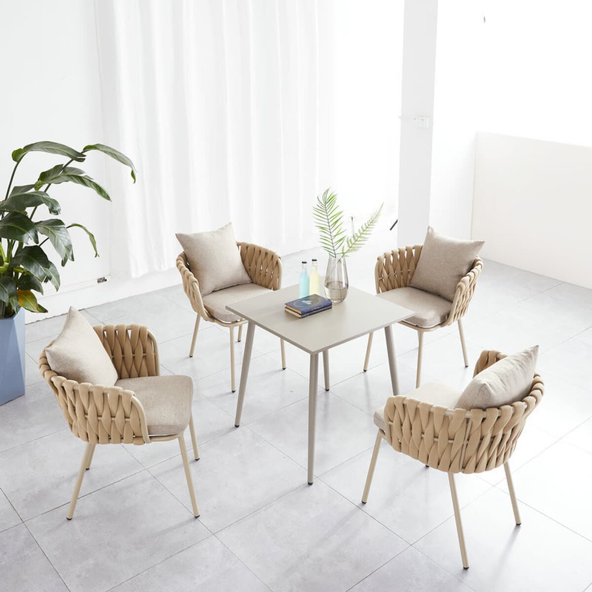 Наружные столы и стулья для внутреннего двора Канатные стулья для отдыха скамейки для мебели Вилла сад пластиковые...