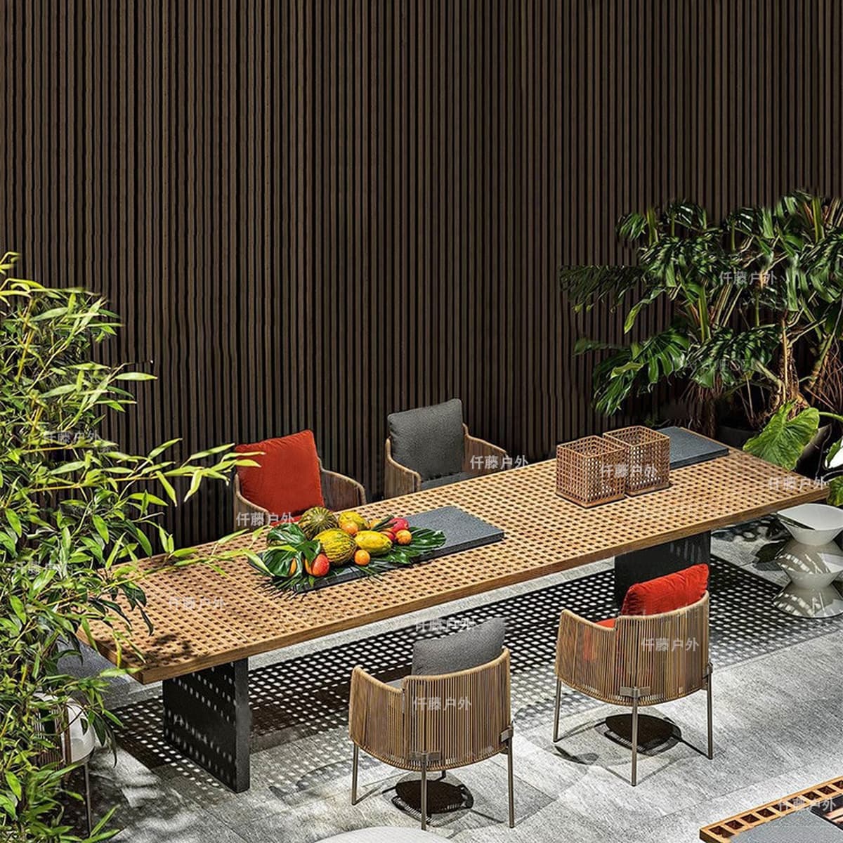 Открытый стол и стул Двор Вилла Сад Ротанга Стул Из Нержавеющей Стали Открытый Балкон Антикоррозионная Деревянная Мебель Для...