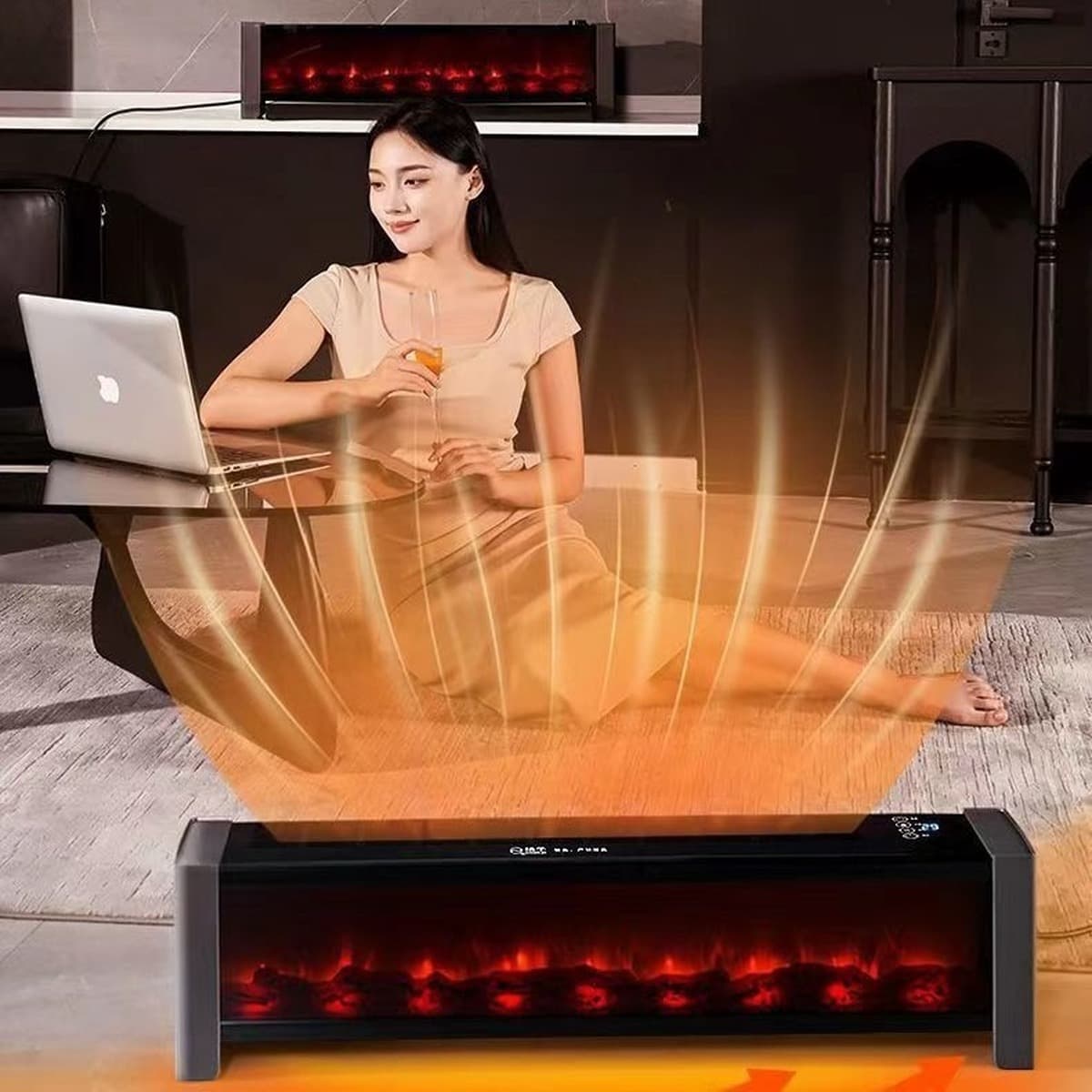 Напольный электрический обогреватель с 3D-эффектом пламени, быстрое нагревание, энергосберегающий бытовой обогреватель,...