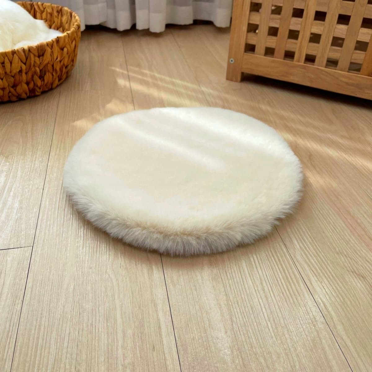 Круглый коврик для кошачьего гнезда, коврик из искусственного кроличьего меха, лежанка для питомца, спальный коврик, подушка...