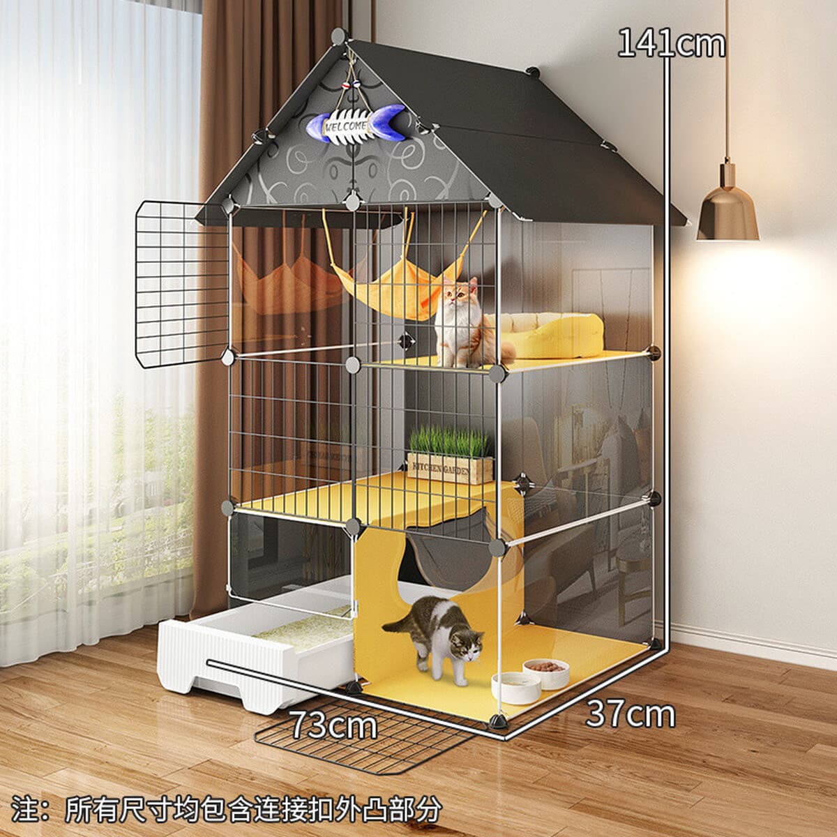 Клетка для кошек для домашнего использования в помещении со встроенным туалетом для туалета, очень большой пространство, не...