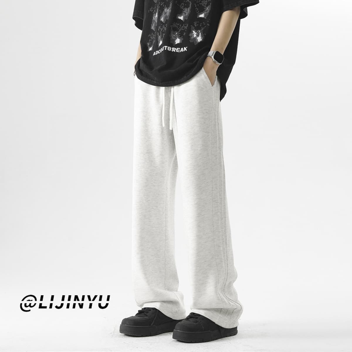 Повседневные брюки мужские 2024 летние свободные дикие сплошные спортивные брюки мужские прямые шнуровки мужские беговые...