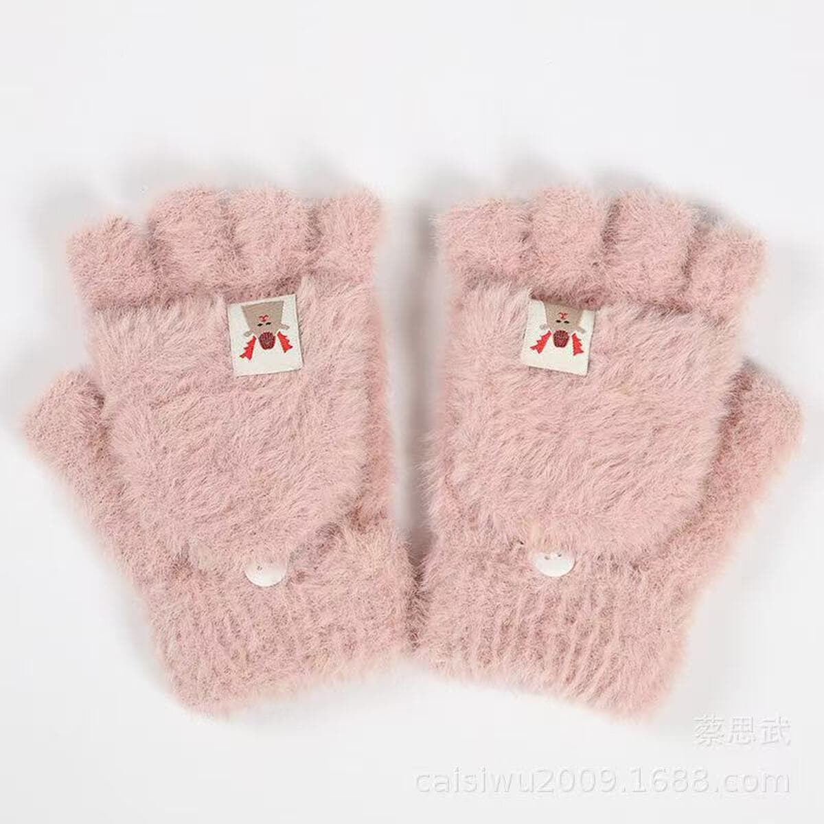 Новые зимние плюшевые полуперчатки с откидной крышкой, теплые, утолщенные, из искусственного меха норки, вязаные, для...