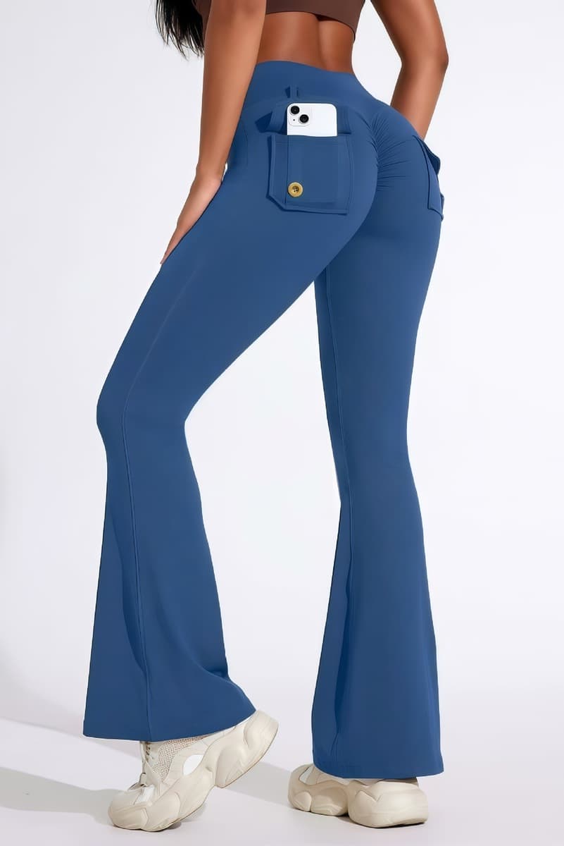 Трансграничные Амазонка карманные брюки йоги женские расклешенные брюки