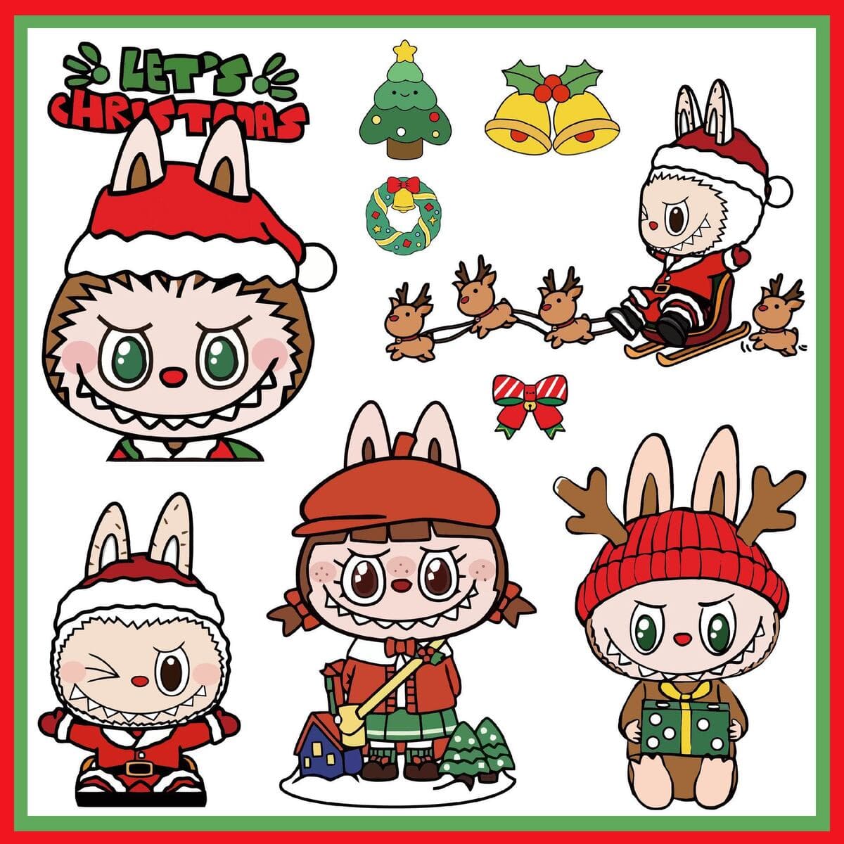 Рождественская мультяшная наклейка labubu наклейка декоративный мотоцикл электрический автомобиль двери стикер