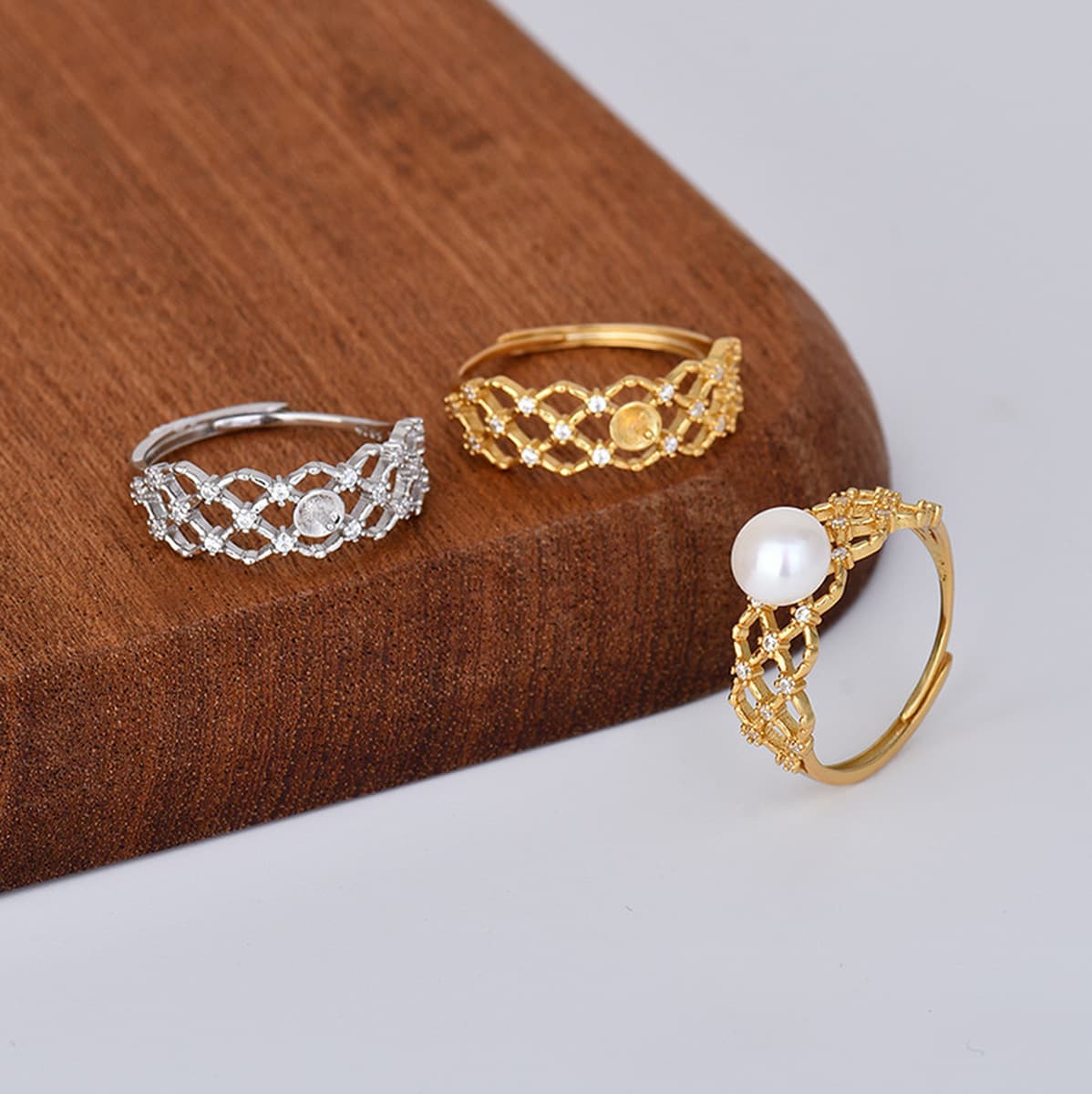 Кольцо из стерлингового серебра S925 с жемчужной оправой, высококачественное ажурное регулируемое кольцо, полуфабрикат для...