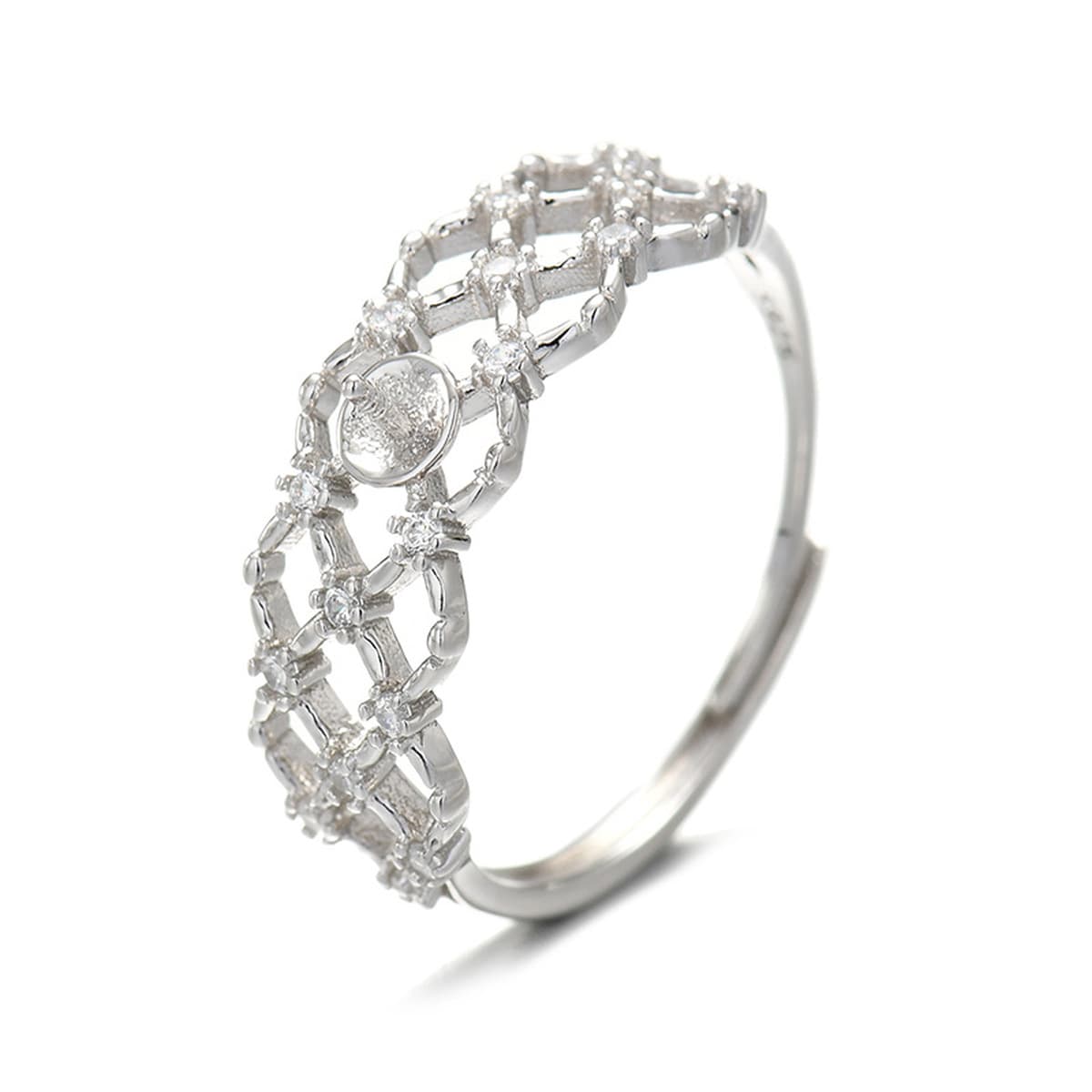 Кольцо из стерлингового серебра S925 с жемчужной оправой, высококачественное ажурное регулируемое кольцо, полуфабрикат для...