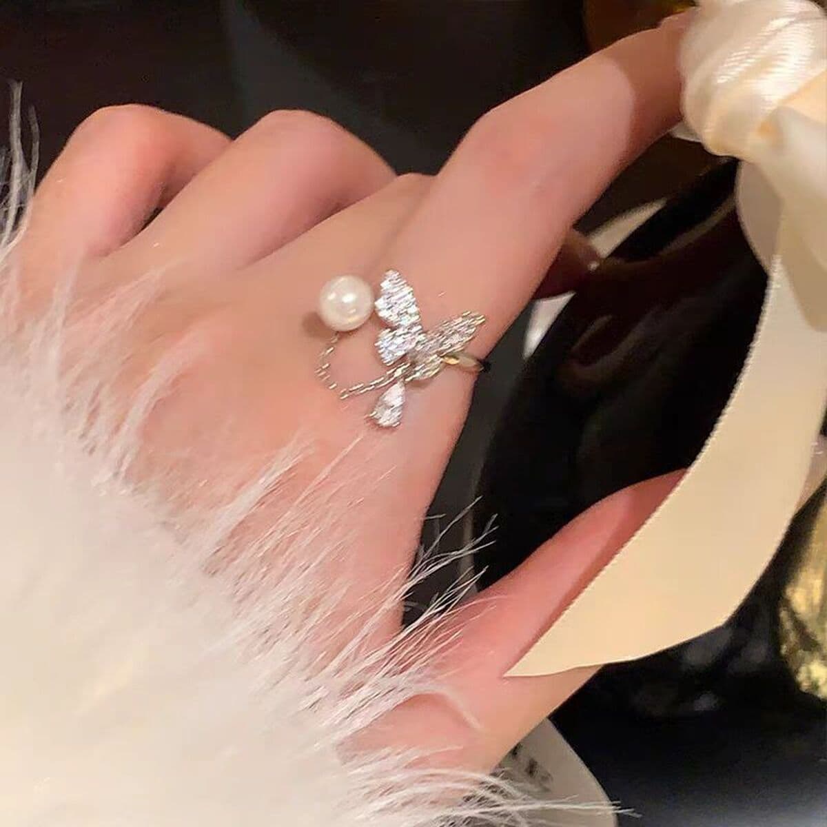 Легкое роскошное стильное супер-вспышка с бриллиантом и кисточкой в виде бабочки, жемчужное кольцо, нишевый дизайн,...