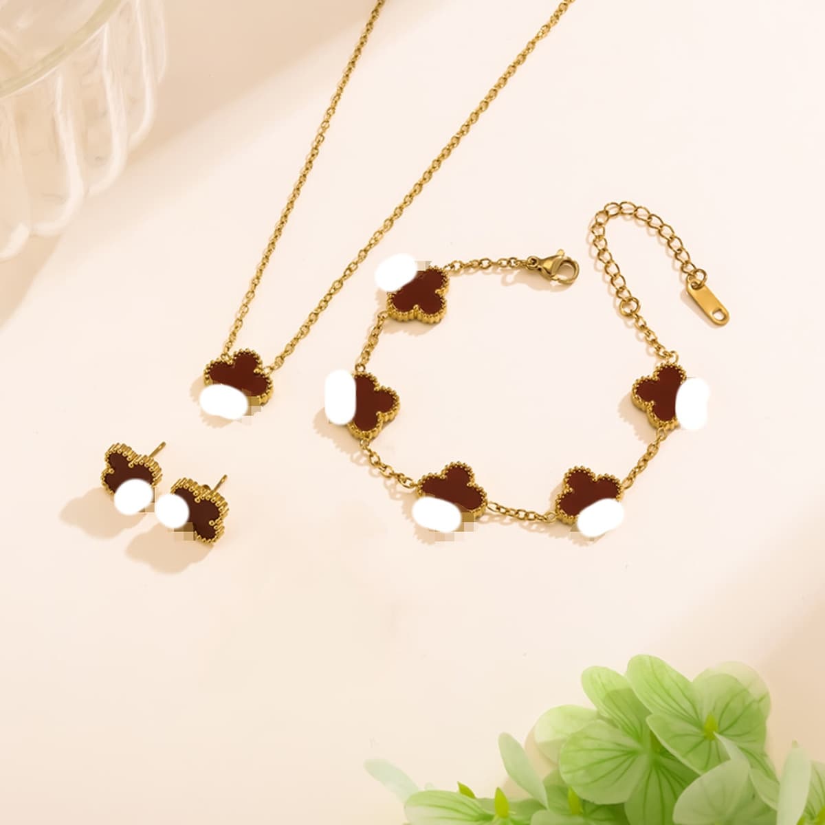 Популярный набор из трех предметов: колье, браслет и серьги с четырехлистным клевером 13 мм, универсальный клевер с...