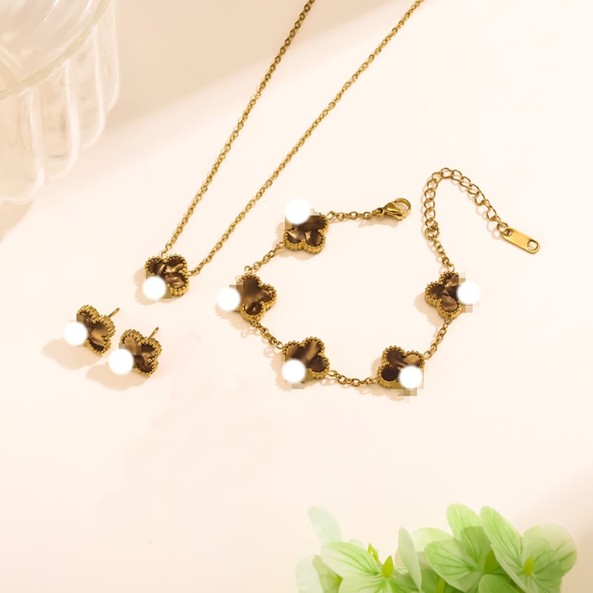 Популярный набор из трех предметов: колье, браслет и серьги с четырехлистным клевером 13 мм, универсальный клевер с...