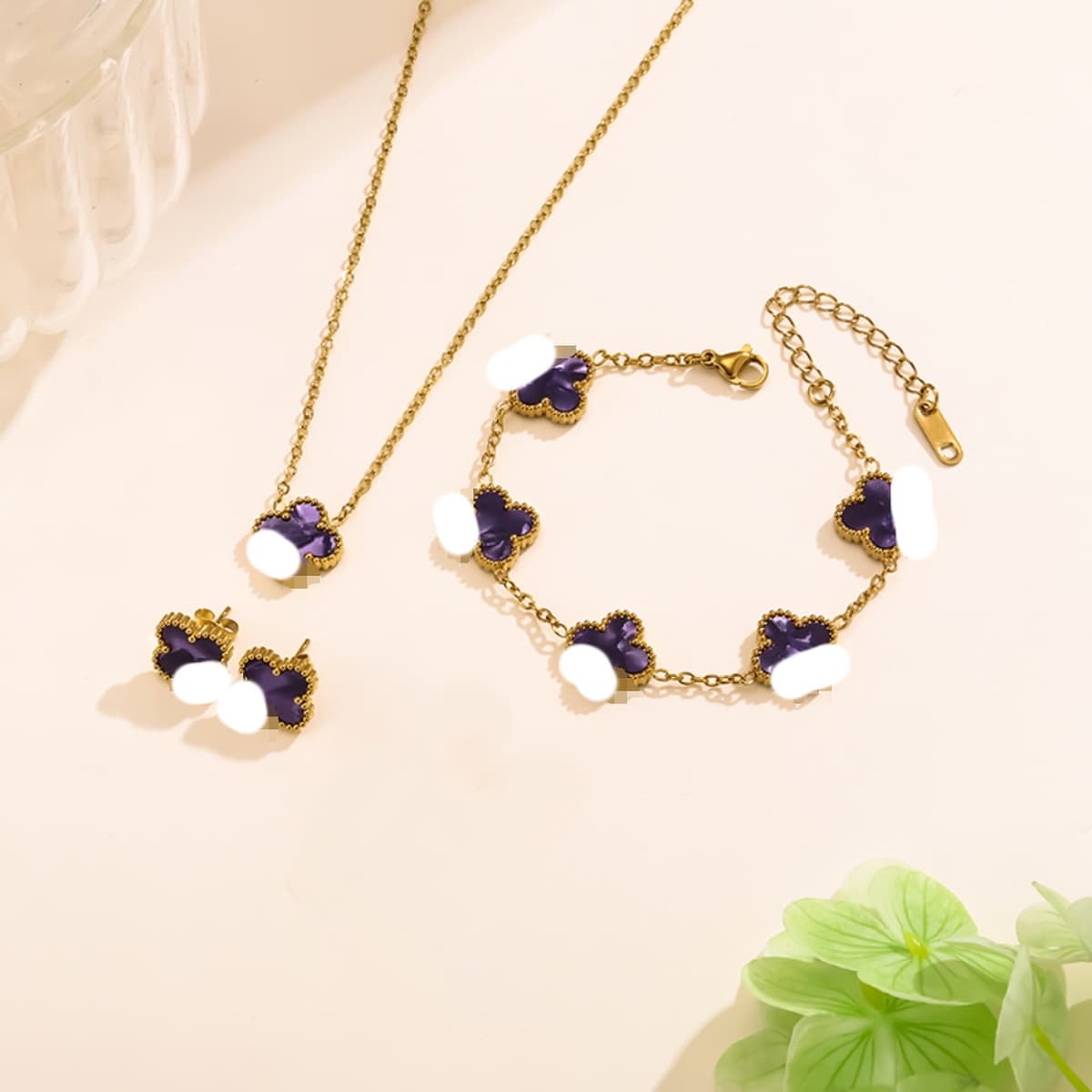 Популярный набор из трех предметов: колье, браслет и серьги с четырехлистным клевером 13 мм, универсальный клевер с...