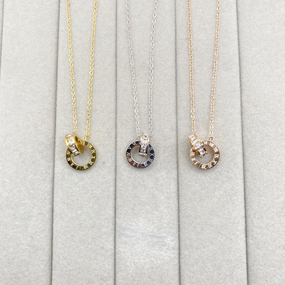 Полностью титановое стальное ожерелье с двойным кольцом в римском стиле, покрытое 18-каратным золотом, легкий роскошный...