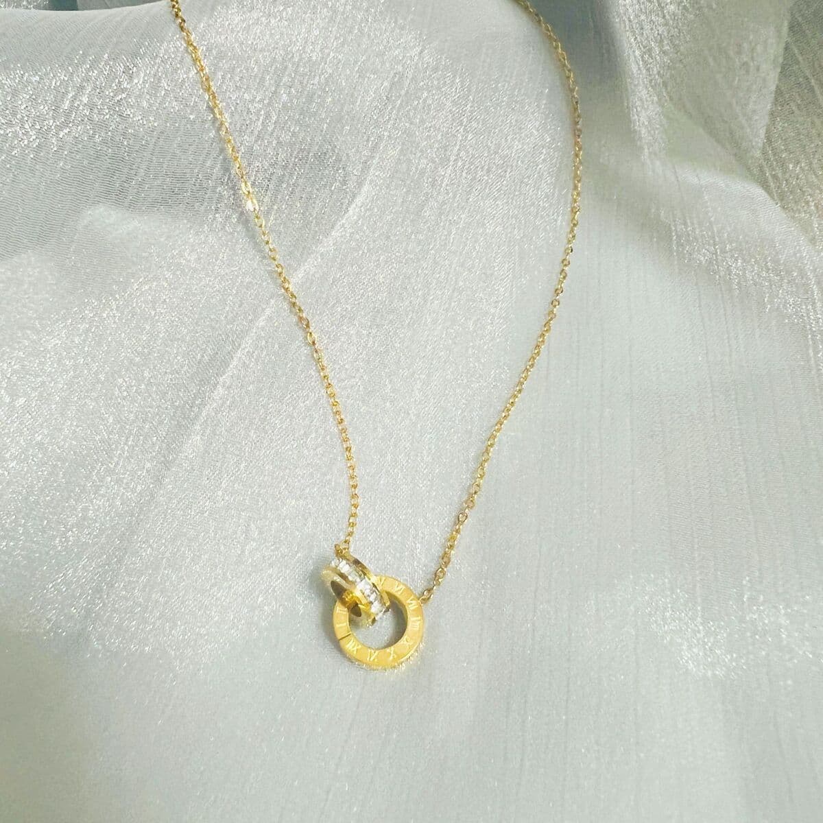 Полностью титановое стальное ожерелье с двойным кольцом в римском стиле, покрытое 18-каратным золотом, легкий роскошный...