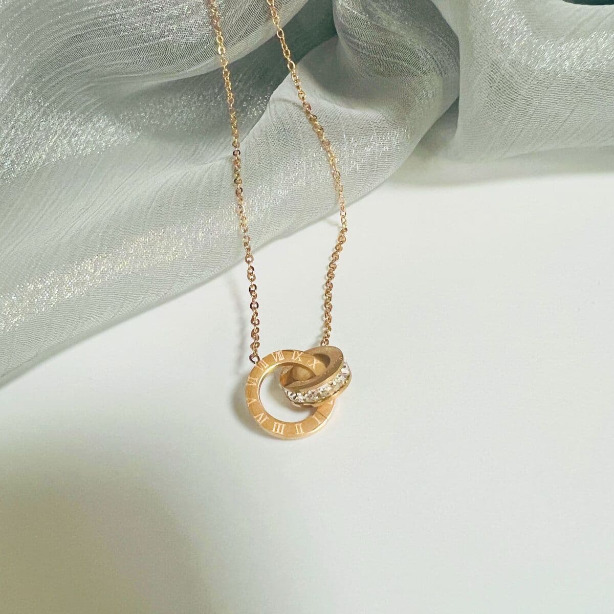 Полностью титановое стальное ожерелье с двойным кольцом в римском стиле, покрытое 18-каратным золотом, легкий роскошный...