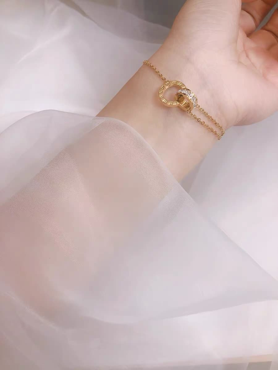 Полностью титановое стальное ожерелье с двойным кольцом в римском стиле, покрытое 18-каратным золотом, легкий роскошный...