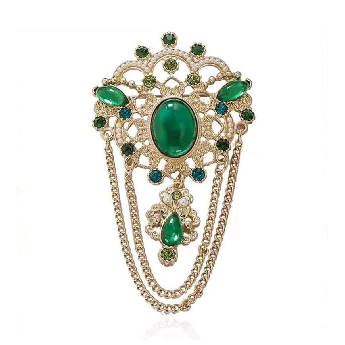 Европейские и американские ретро изумрудные бахромы броши женский высокий темперамент