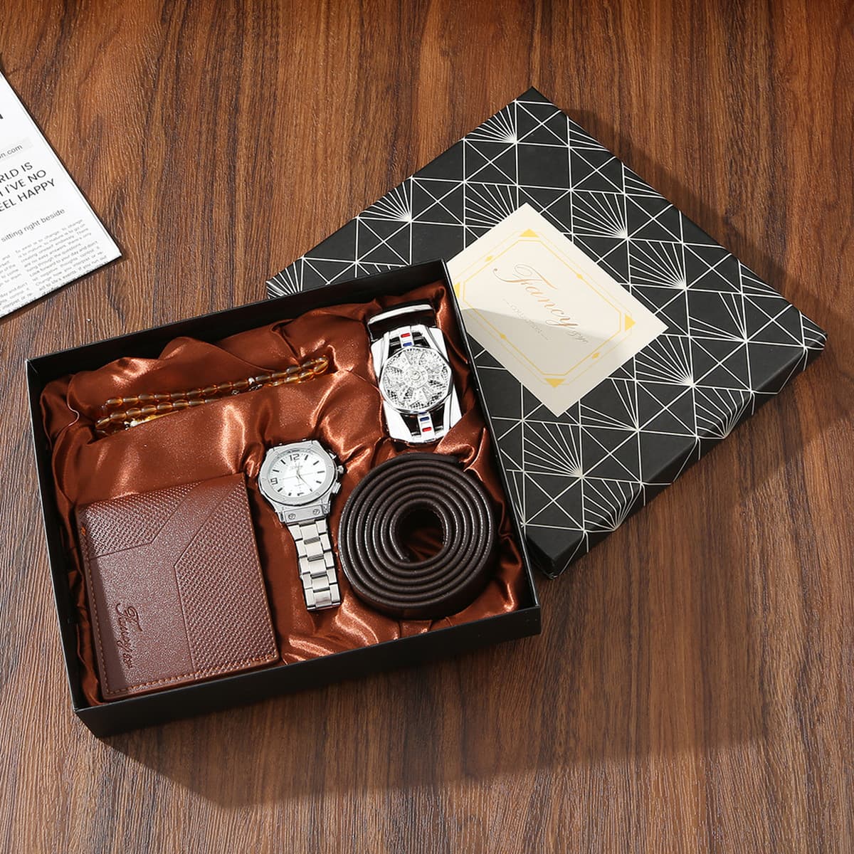 Подарочный набор для мужчин: кошелек, ремень, кварцевые часы, солнцезащитные очки, сувенир, подарок на День отца, День...