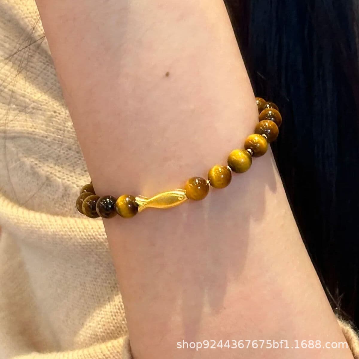 Новый серебряный тигровый глаз камень ручной шампур осень-зима пара продвинутых ретро-ручных украшений с бисером...