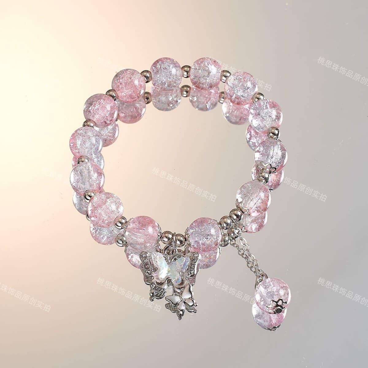 Популярный стильный летний браслет с бабочками и бусинами, модный сладкий браслет с стеклянным бантом для студентов и подруг