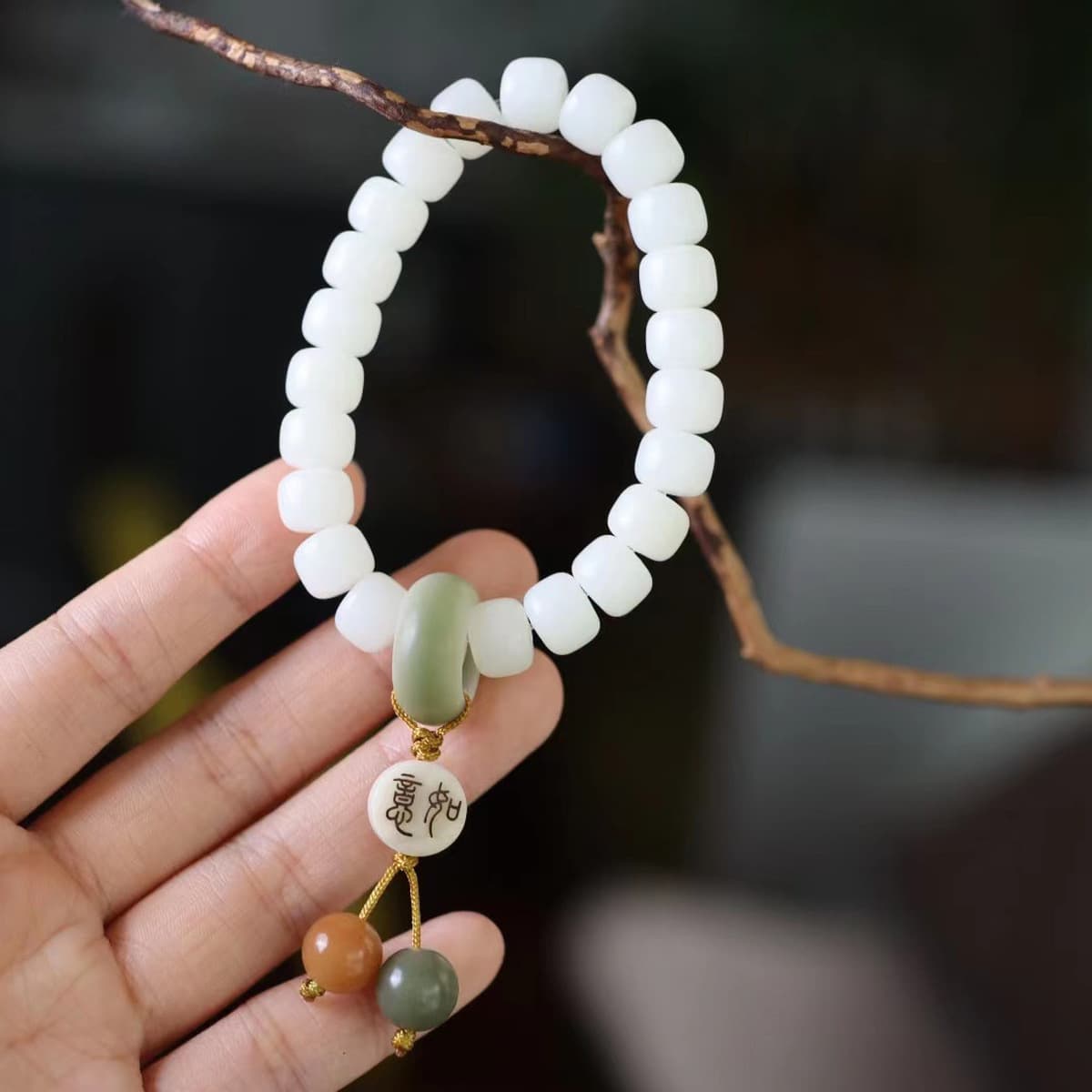 Qiyi ювелирные изделия оригинальный натуральный корень Бодхи браслет Белый нефрит Бодхи 108 бусин четки Бодхи браслет