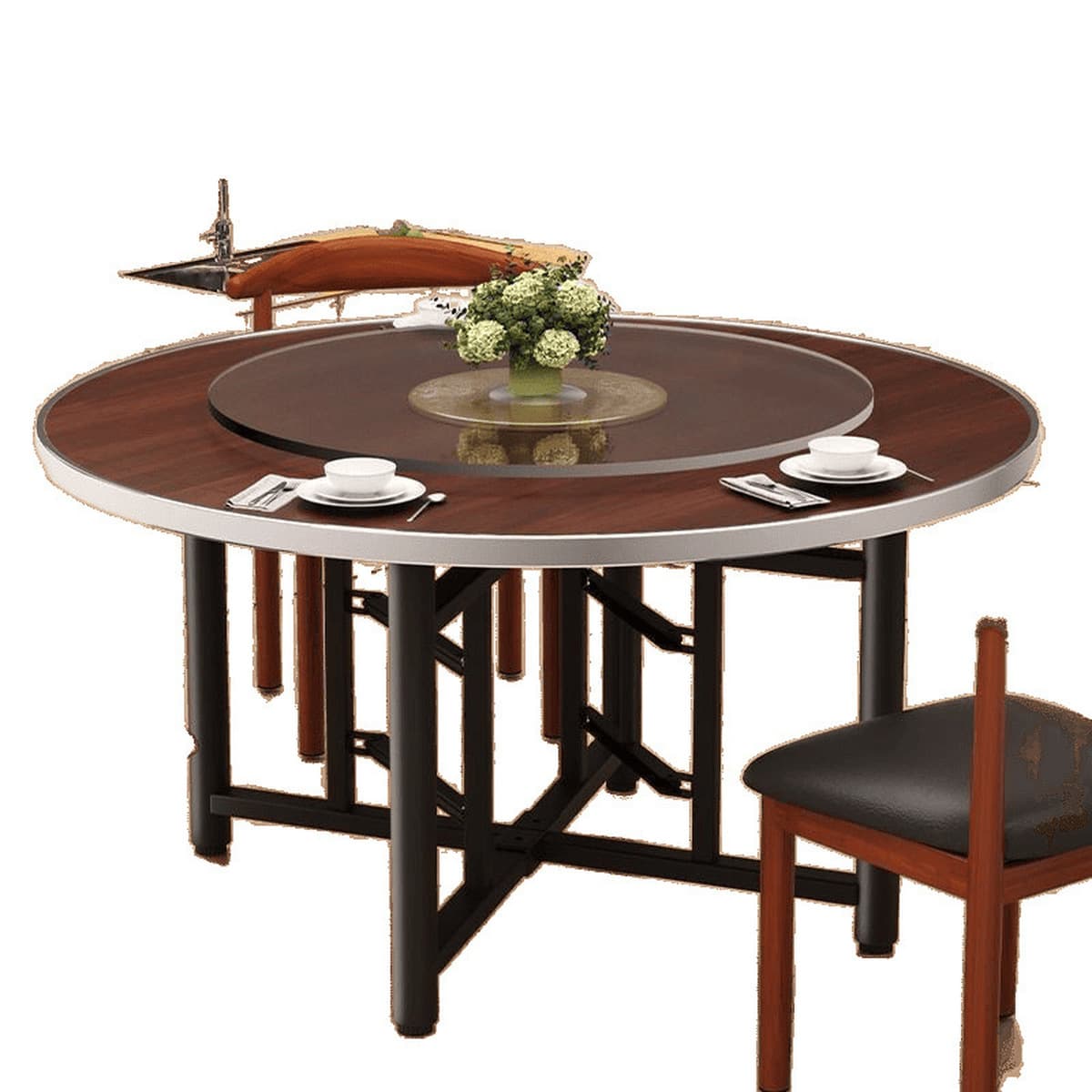 Утолщенный большой круглый стол на 12 человек, большой круглый стол из цельного дерева, стеклянный поворотный стол,...